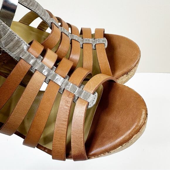 Jimmy Choo Sandals Womens 38.5/ US 8.5 Cork Wedge Leather Gladiator - Picture 6 of 12